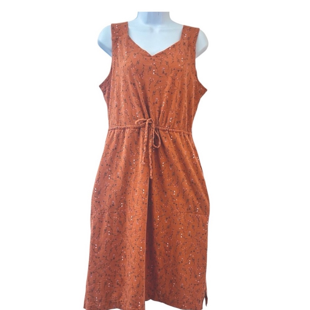 Duluth Trading Sleeveless Rust Drawstring Midi Dress